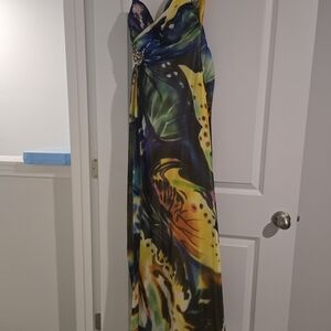 green emerald velvet dress ASHLEYlauren 11896 One-Shoulder Metallic Jersey Gown